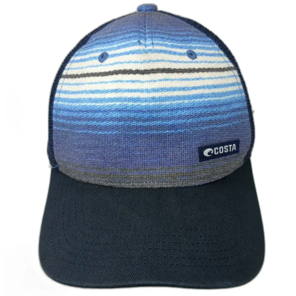 Costa Del Mar Trucker Hat Blue One Size Snapback Mesh Back Striped Fishing Hat